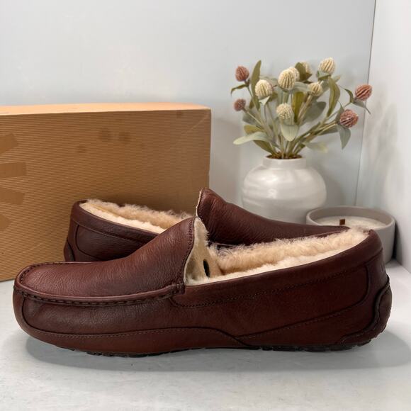 Ugg Australia Ascot Leather Sheepskin Slipper Shoes Brown 5379 Men\'s 18 NWB main image 8
